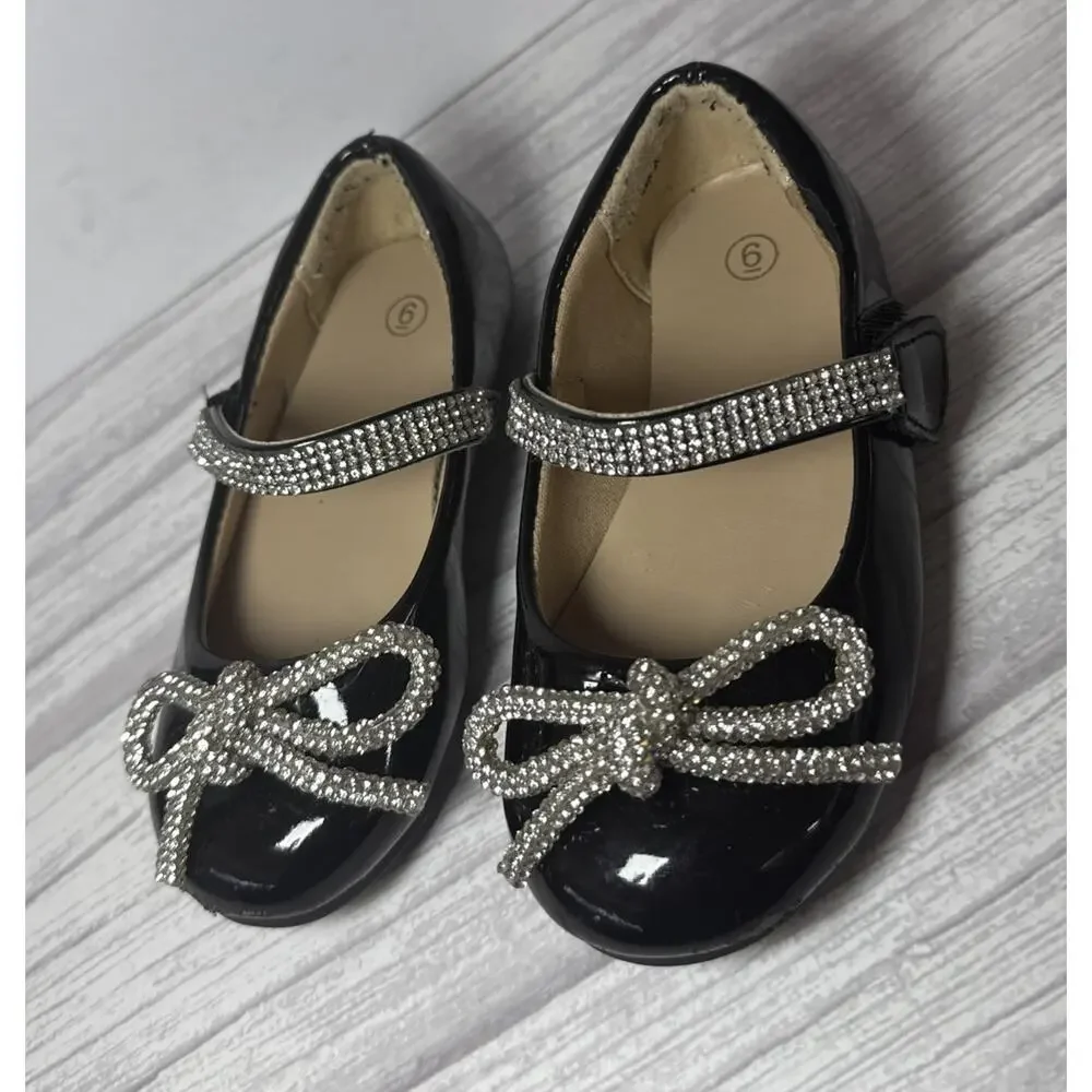 Kushyshoo Girl's Bow Mary Jane Dress Shoes Ballet Princess Flats Size 6